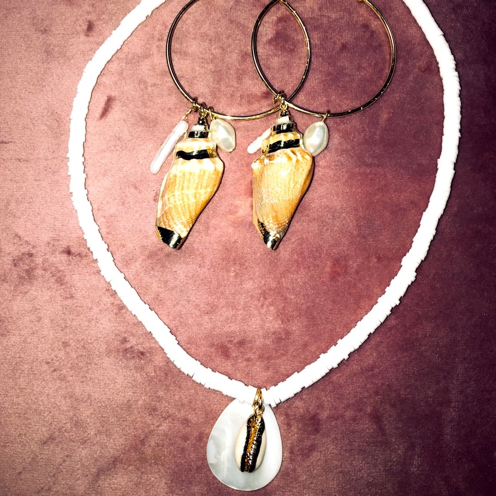 Custom Handmade Shell Necklace & Matching Earrings